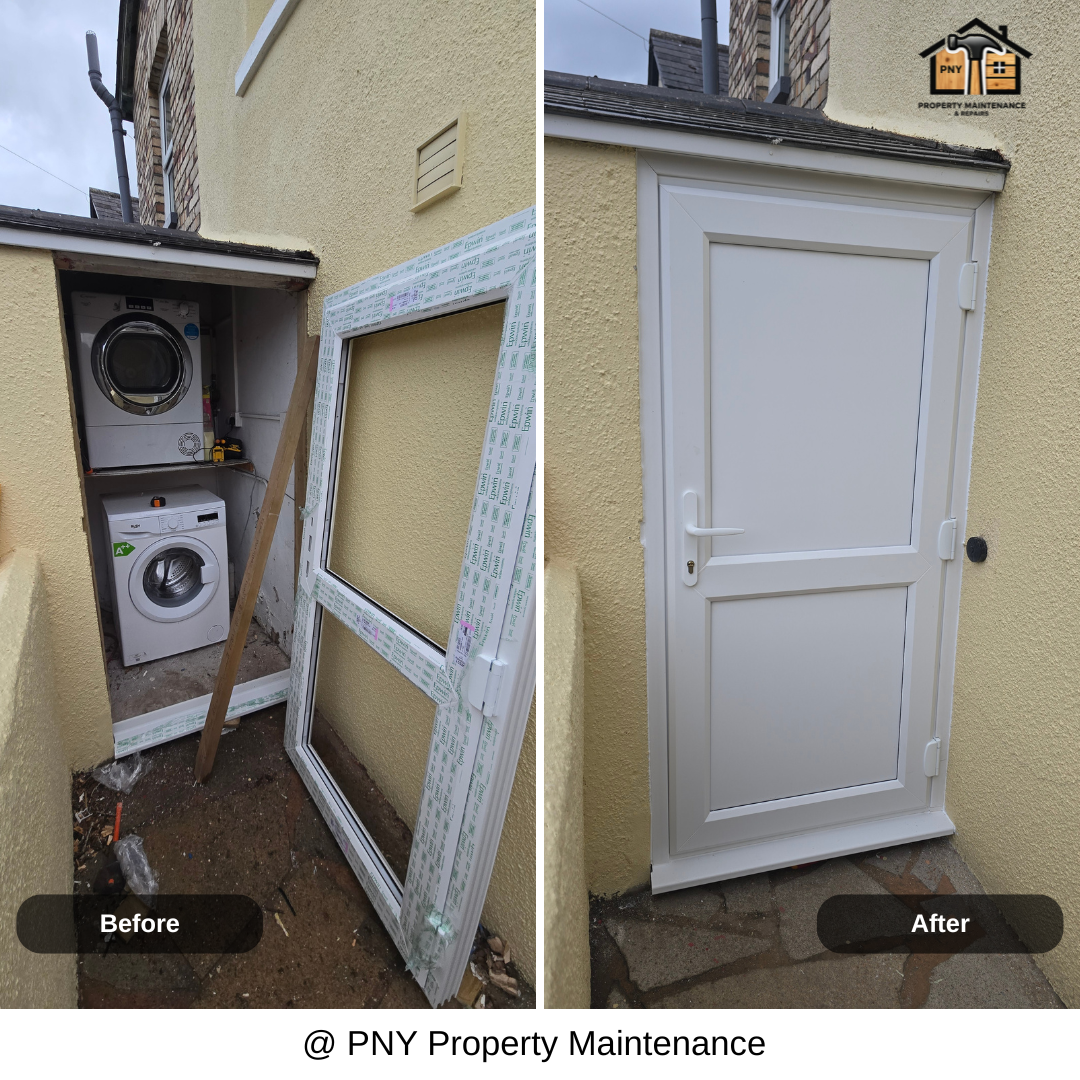 External uPVC door installation before and after
