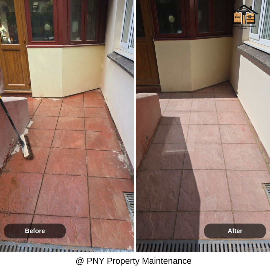Patio cleaning and regrouting before and after